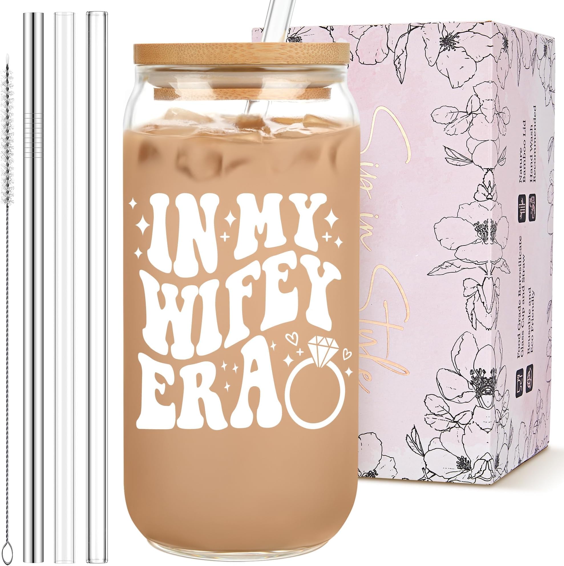 Bridal Shower Gift - Cute Cool Wedding Day Idea for Bride to Be, Future Mrs, Bachelorette - In My Wifey Era Glass Cup Tumbler
