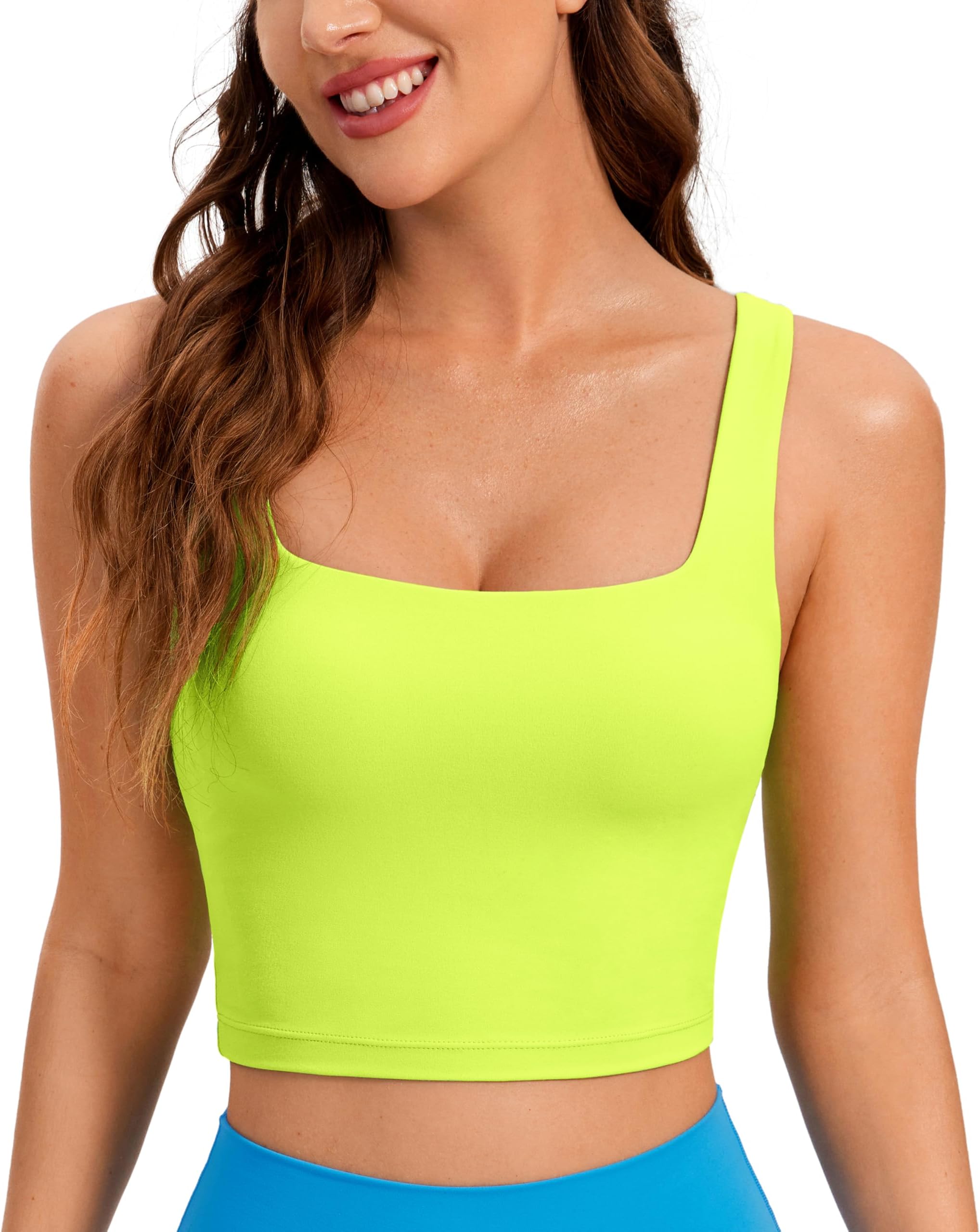 CRZ YOGAButterluxe Womens Square Neck Longline Sports Bra - Workout Crop Tank Tops Padded with Built in Shelf Yoga Bra