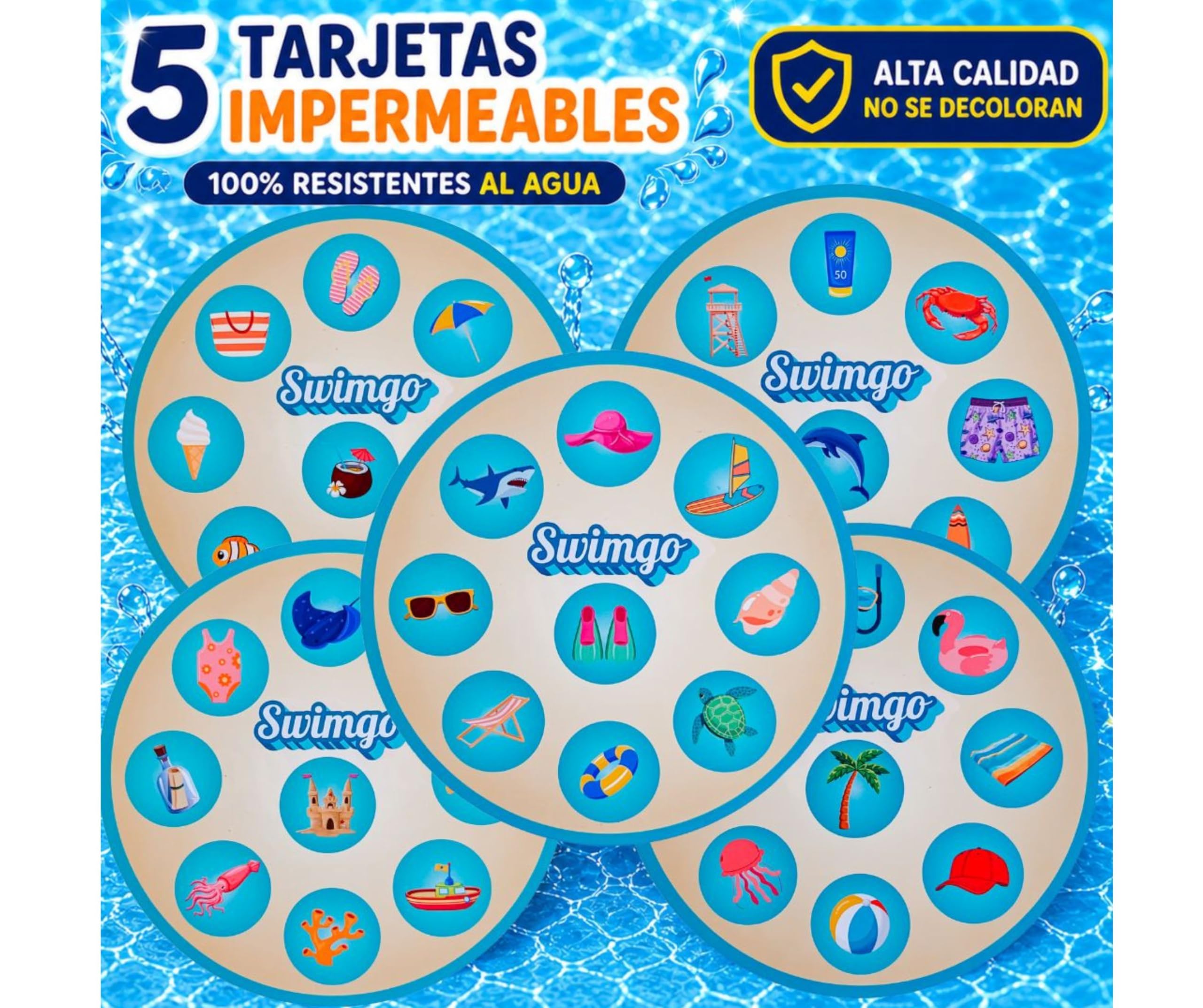 Genérico SWIMGO Juguetes de Buceo para Piscina – 45 Fichas Sumergibles + 5 Cartas Impermeables, Juego Acuático Divertido para Niños y Adolescentes, Diversión en Piscina para Toda la Familia