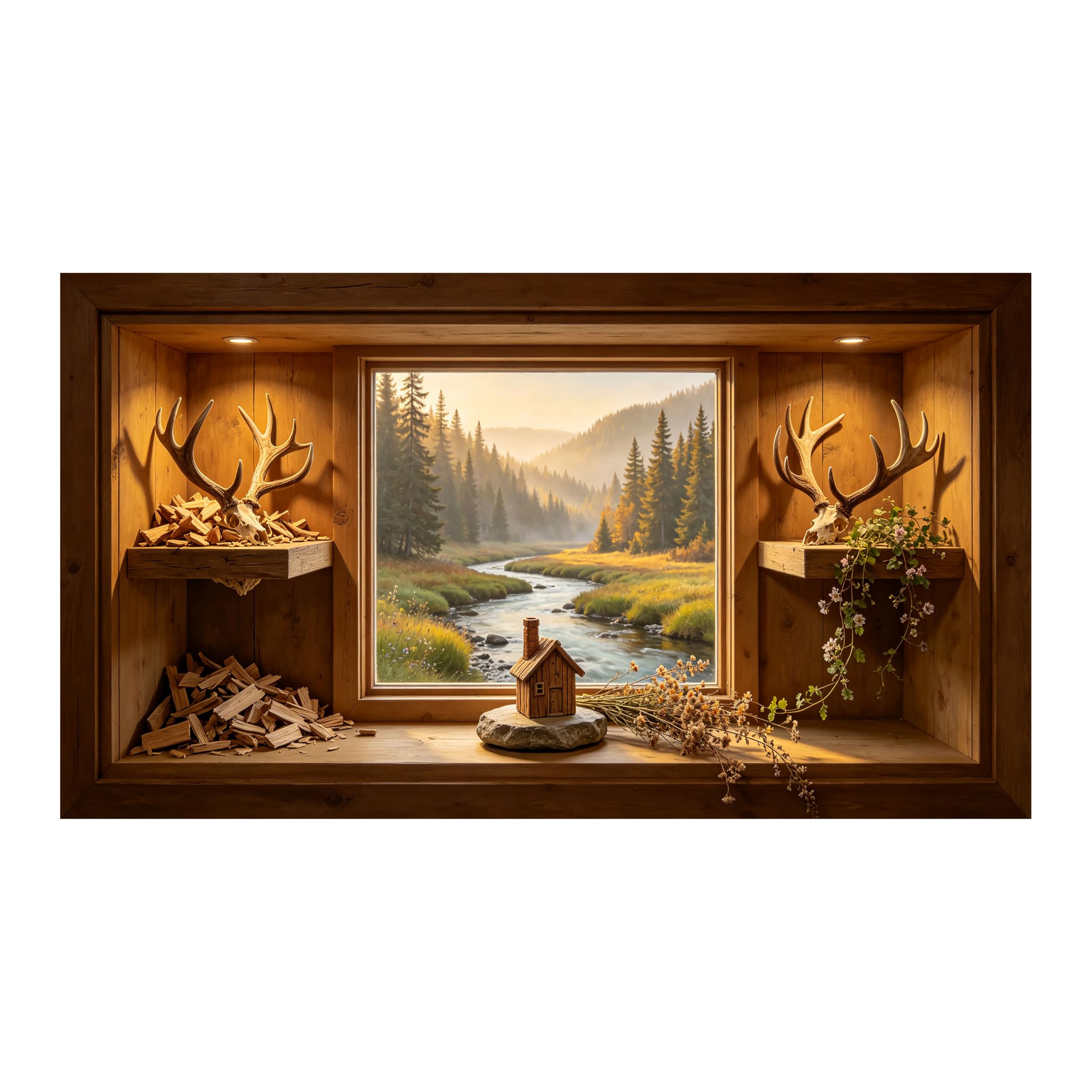 Yzpallescene Art260711137 3D Framed Wall Art Rustic Woodland River Cabin Window View Large Size Selfadhesive Removable Wall Decor Prints Artwork For Living Room Bedroom Office