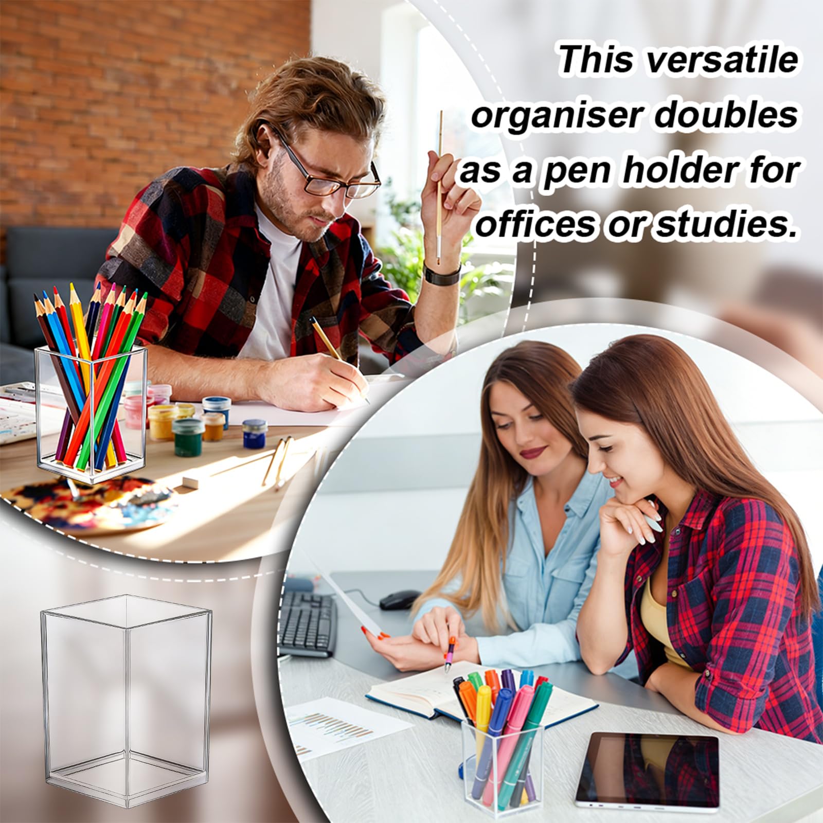 24 portapenne in acrilico trasparente, 6,5 x 6,5 x 9,8 cm, per pennelli da trucco, accessori da scrivania, portapenne in acrilico, per aula, scuola e ufficio