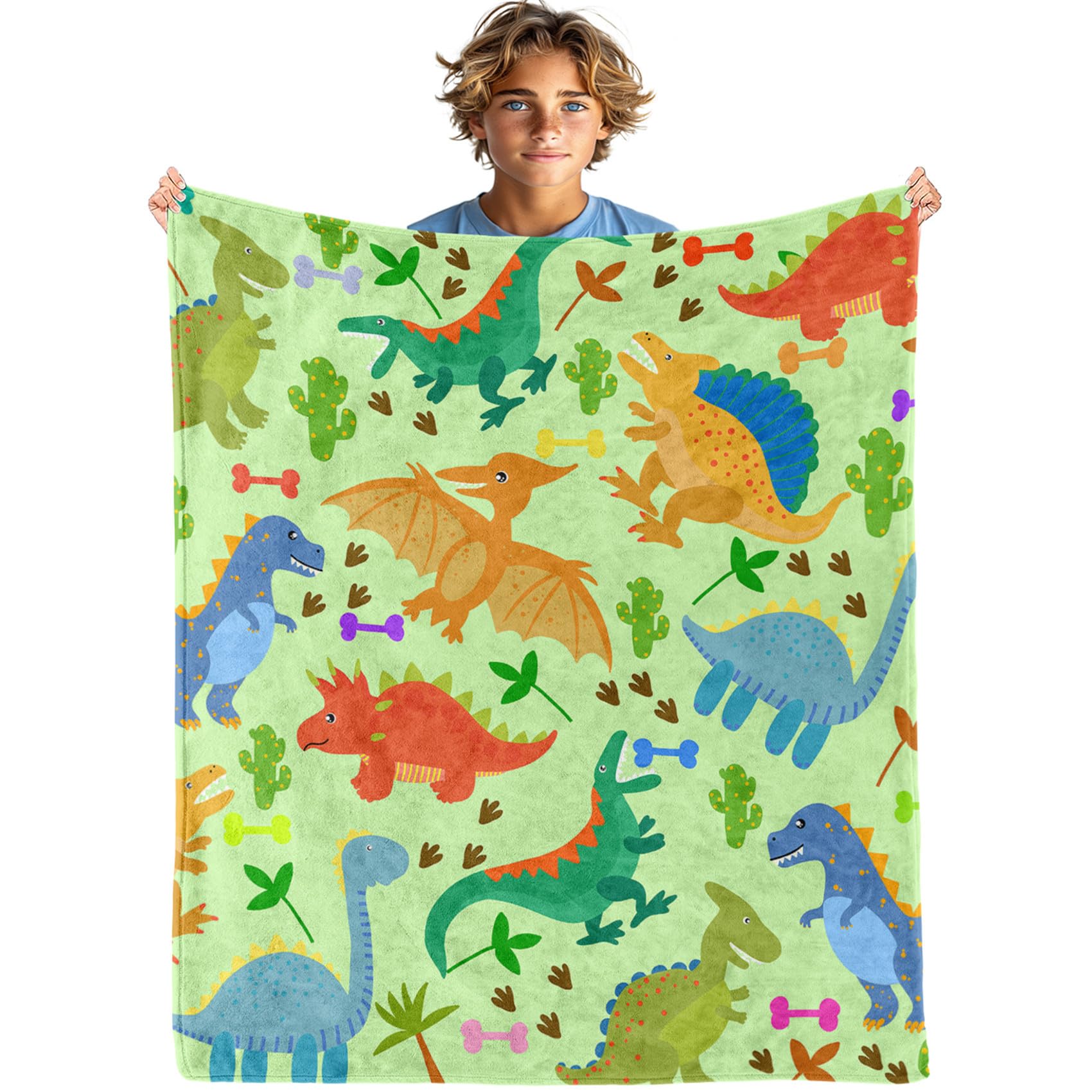 Kids Dinosaur Throw Blanket - Throw Size 50" x 60" Dinosaur Blanket Boys Girls Soft Cozy Flannel Warm Dino Blankets Dino Toddler Boys Blankets, Green