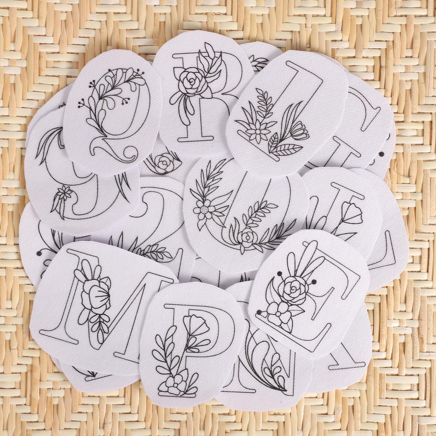 36pcs Hand Sewing Stabilizers, Self-Adhesive Washable Stabilizers with Pre-Printed Patterns in Many Styles for Beginners Embroidery Hand Sewing(Alphanumeric Style)