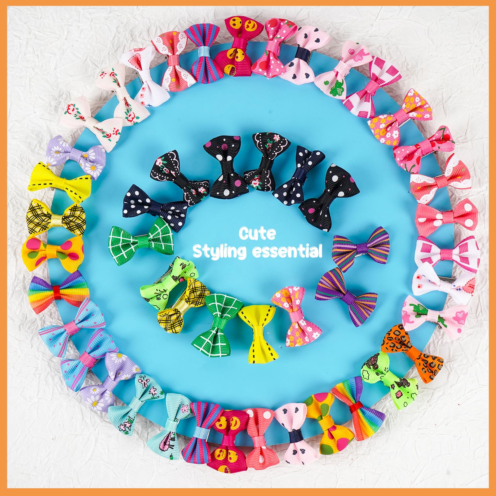 Chenkou, set di 50 fiocchetti per cani, da attaccare al pelo, con clip, per decorare il cane, colori e fantasie miste (25 paia)