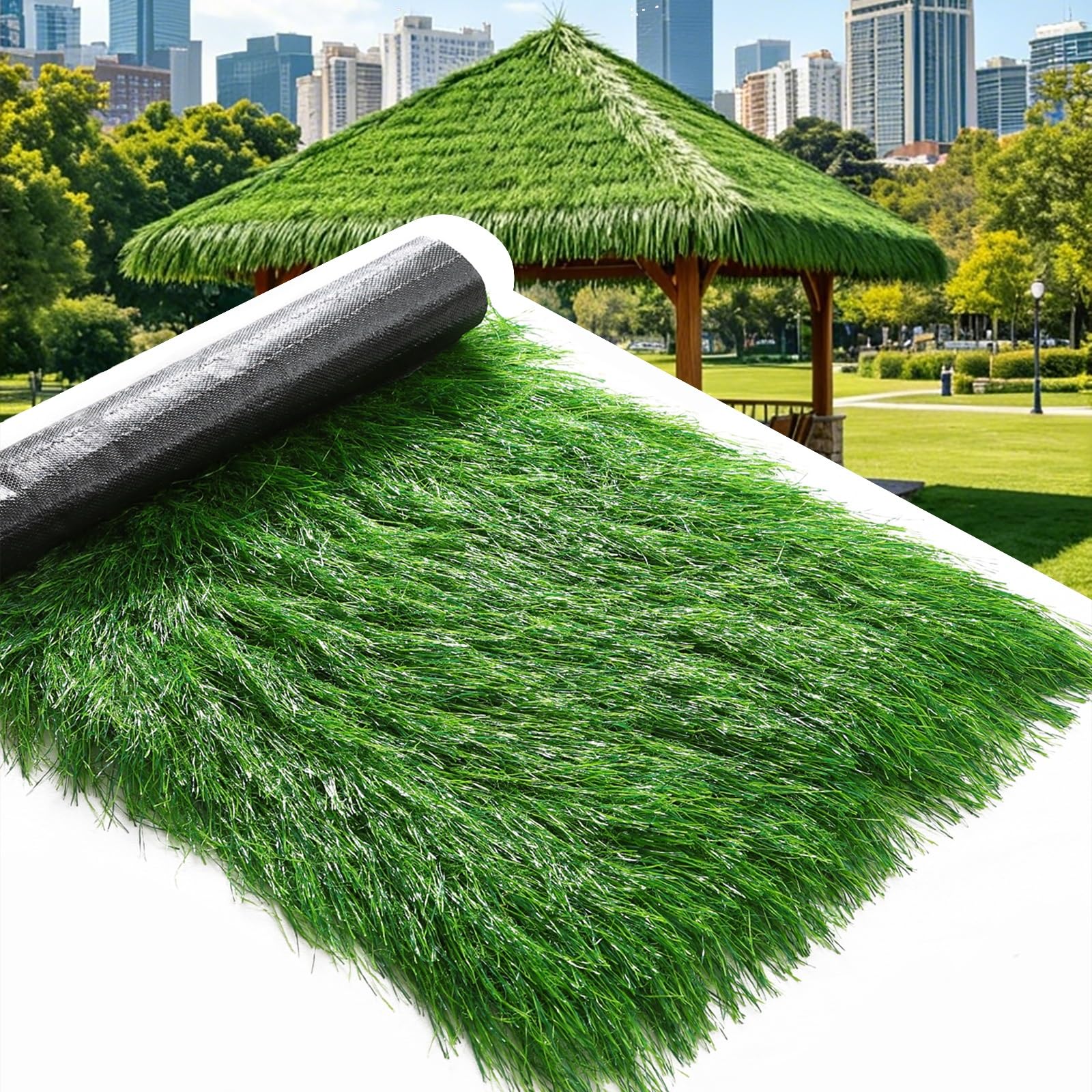 ZzERTE Waterproof Synthetic Thatch Roof,Rolled Thatch Roofing,Fireproof Artificial Thatch Roofing,Mexican Straw Roll For Tiki Hut Garden Fence Patio Fake Grass Rolls(1x5m(39.4x197in))