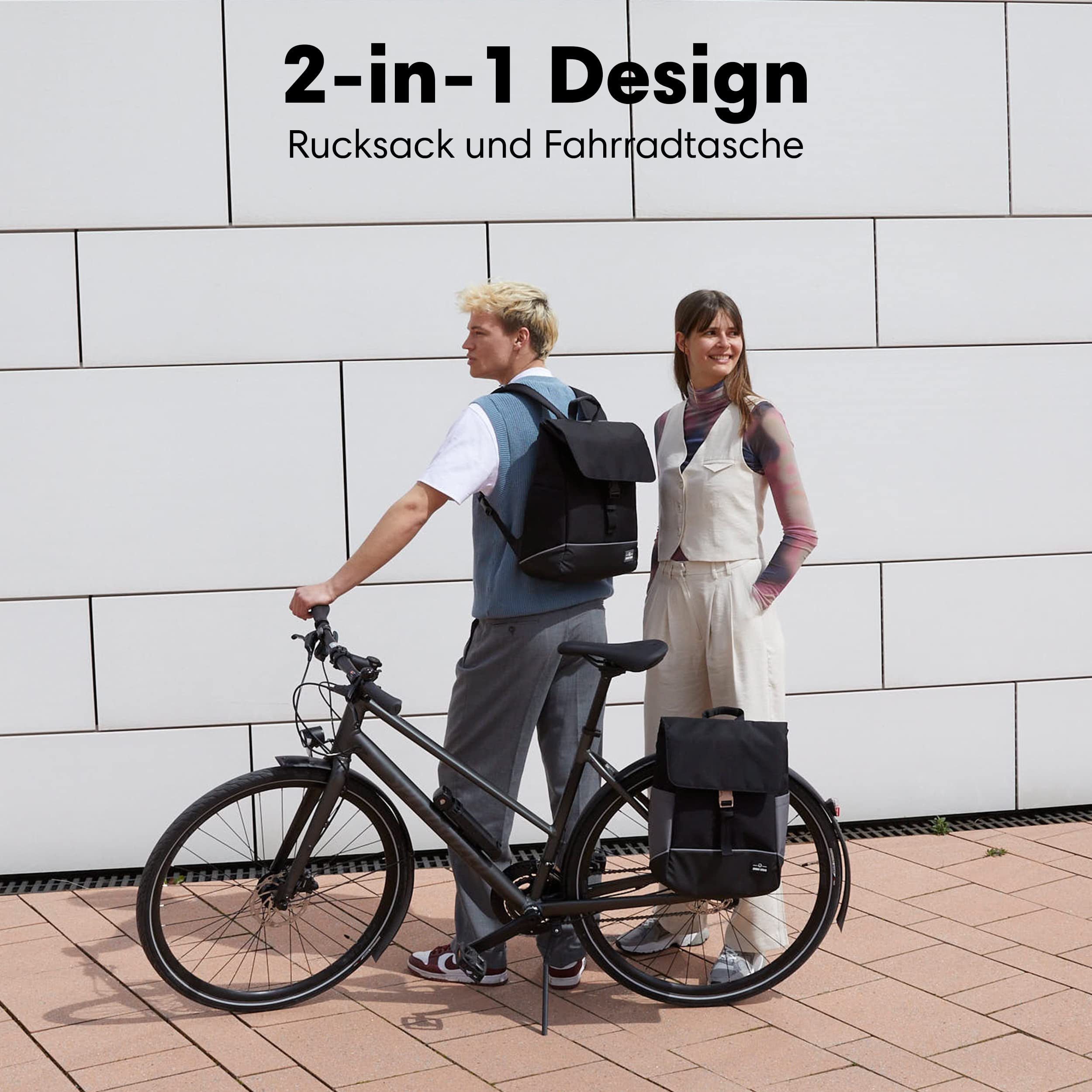Johnny Urban Fahrradtaschen für Gepäckträger Damen & Herren Schwarz Rosa - Mika Bike - 2 in 1 Fahrrad Tasche Rucksack & Gepäckträgertasche Hinten - Wasserabweisend