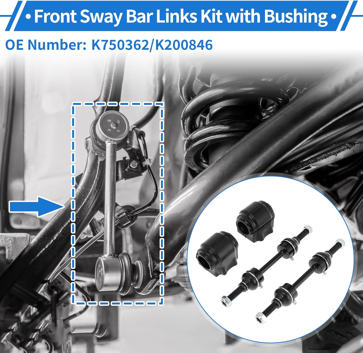 Front Stabilizer Bar Links with 2 Pcs Bushing for Ford F-150 2009-2014 Sway Bar Link Kits No.K750362/K200846 1 Set