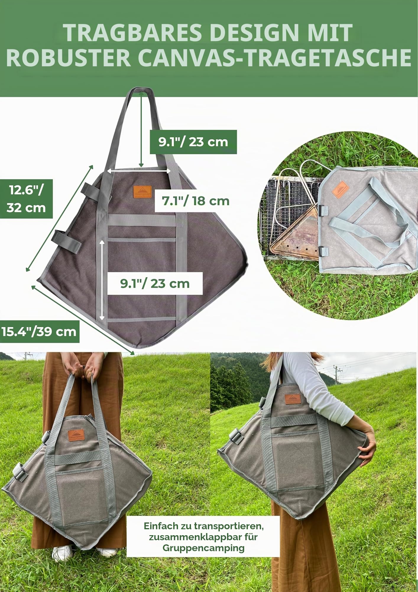 CAMPINGMOON 3-in-1 tragbarer Holzgrill und Feuerstelle aus Edelstahl, 35,6 x 39 cm, mit Tragetasche MT-035