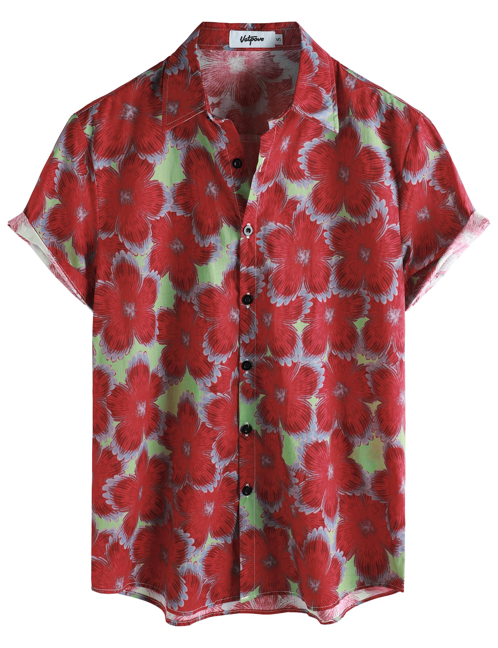 VATPAVE Herren Baumwolle Hawaii Hemd männer Blumen Freizeit Kurzarmhemd Sommerhemd