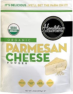 Healthier Comforts Organic Parmesan Cheese Powder, Kosher, Non-GMO, Chem...