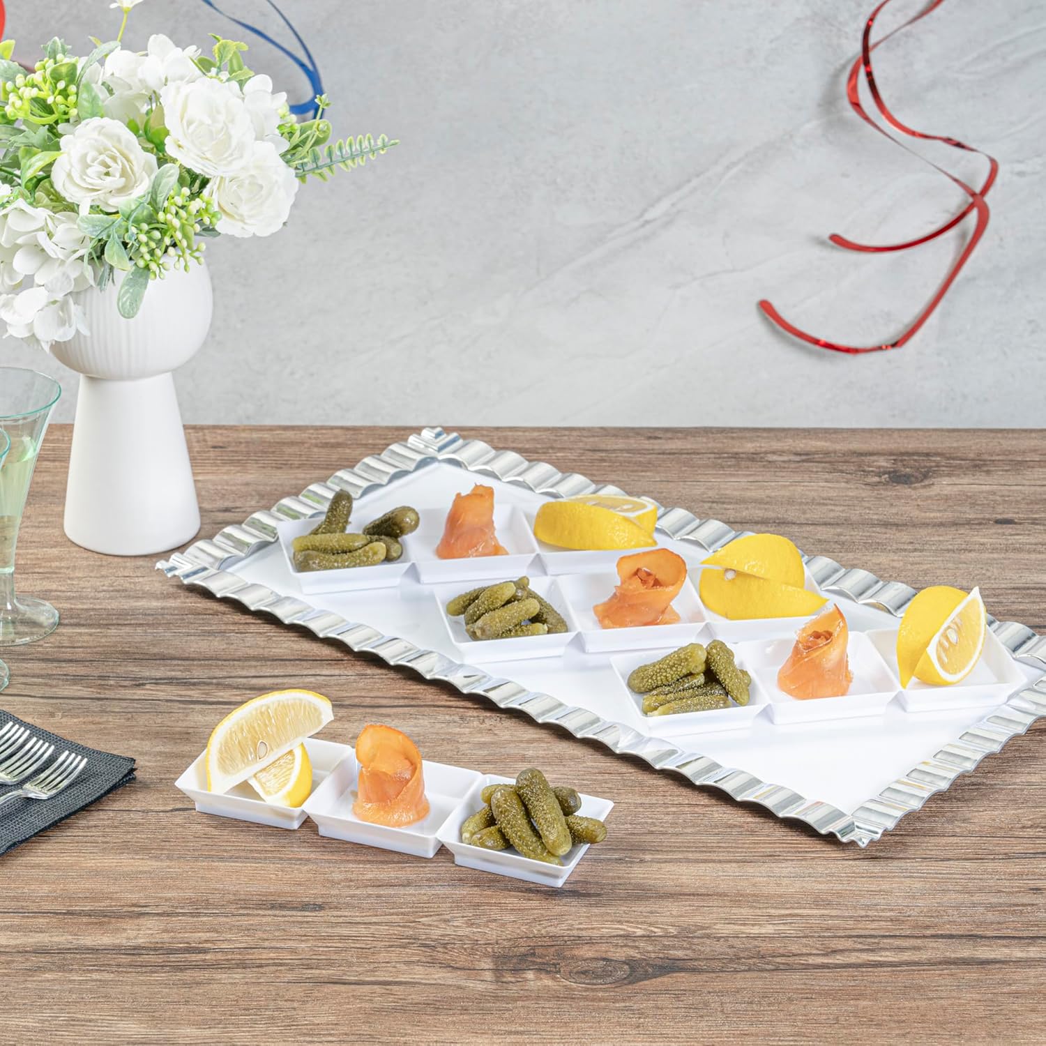 Restaurantware 7.5 x 2.5 Inch Sauce Trays 100 Disposable Divided Serving Plates - Lids Sold Separately Disposable White Plastic 3 Compartment Serving Dishes For Condiments Appetizers Or Snacks