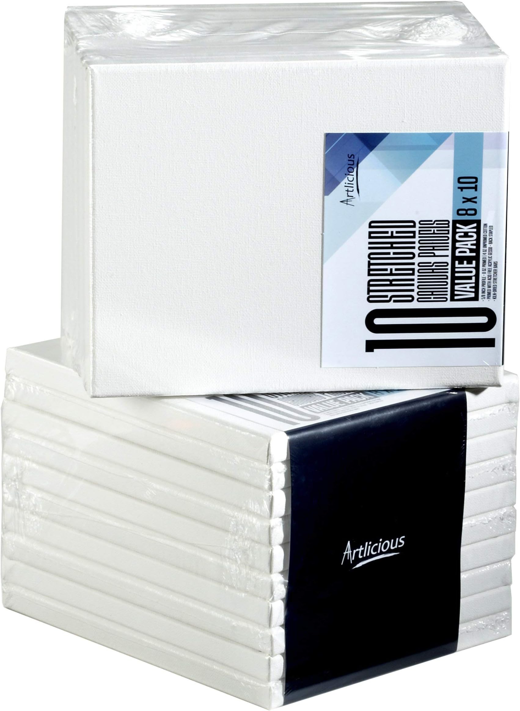Artlicious Canvases for Painting - 10 Pack White, 8 x 10 Inch Blank Canvas Boards - Stretched Art Panels to Use with Oil and Acrylic Paint - Art Supplies for Adults & Kids