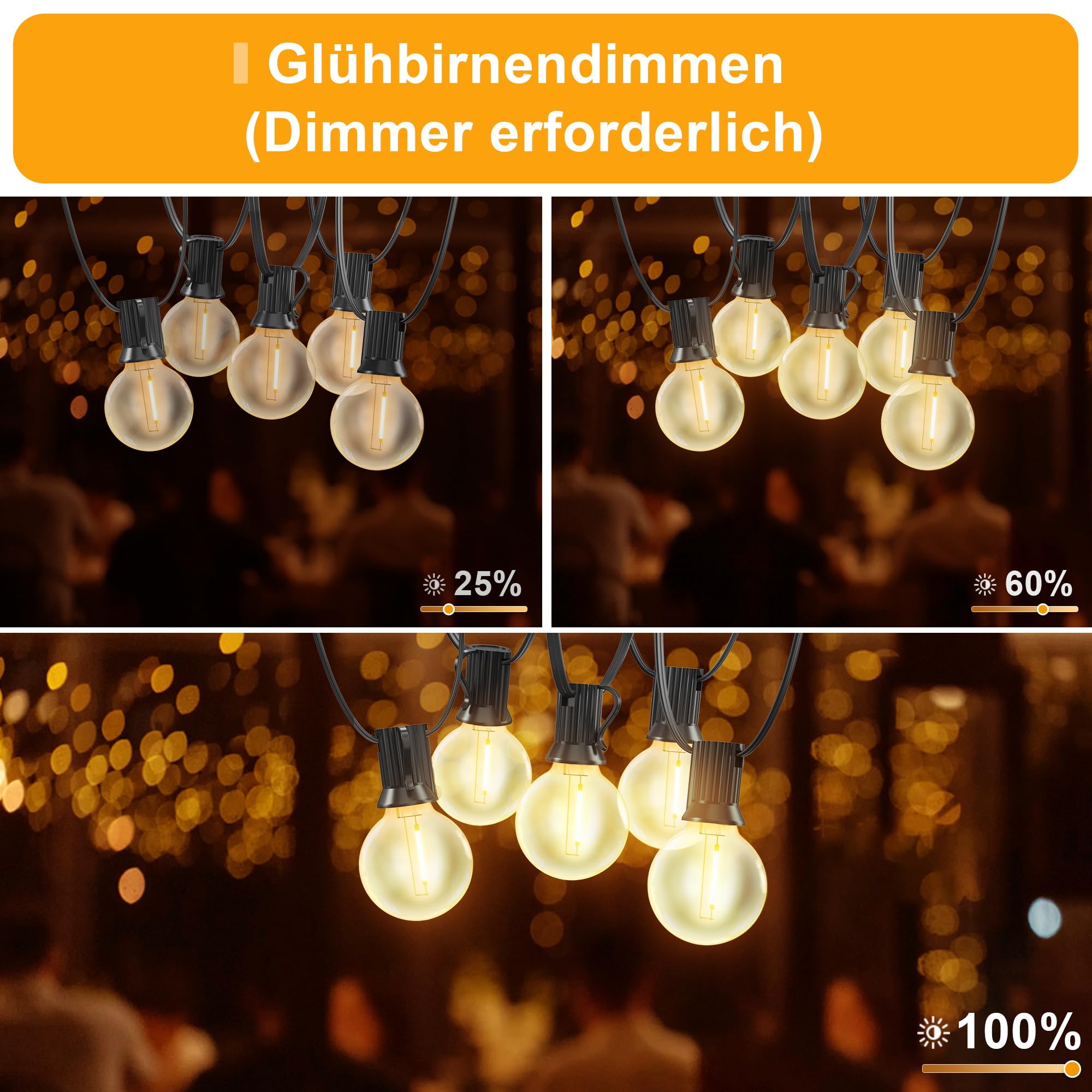 LED Lichterkette Außen Strom 33.5m - Outdoor Lichterketten 110FT mit Aussen Wetterfest 50+2 G40 Glühbirne Warmweiß Aussenlichterkette für Balkon Garten Pavillon Terrasse Vorzelt Hochzeit Party