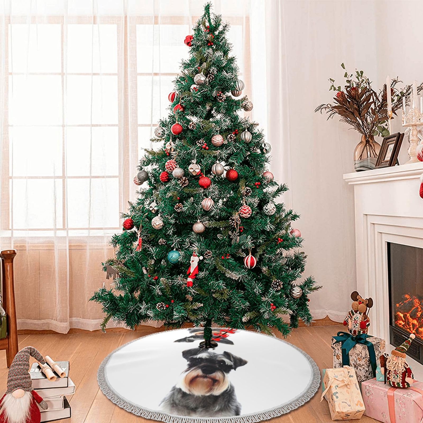 Weihnachtsbaumdecke mit Aufschrift "Well Behaved Dog", bedruckte Polyester-Quaste, Weihnachtsdekoration