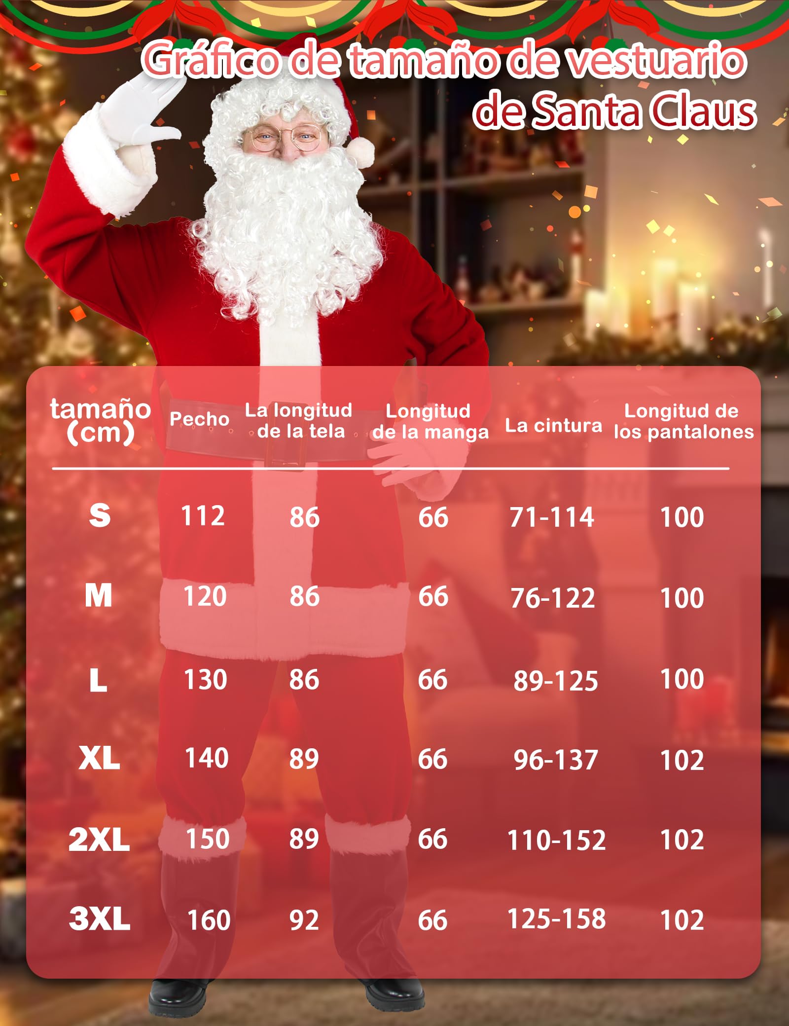 Gardentime Disfraz de Papá Noel para hombre, traje de Papá Noel para adultos, 10 piezas, rojo de lujo, Navidad, fiesta, cosplay