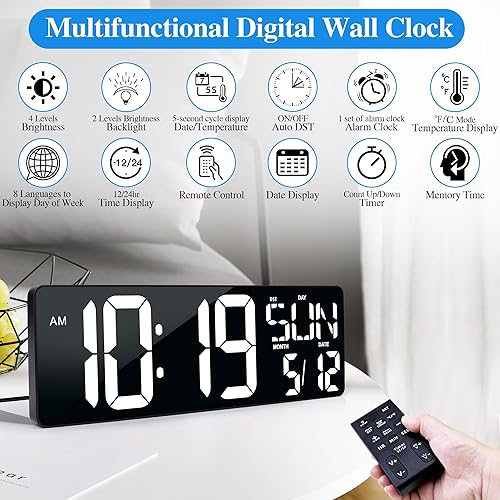 Miniatura 3 de Reloj de pared digital grande con control remoto de 16.5 pulgadas con temporizador de pantalla LED grande con temperatura, fecha, semana, DST