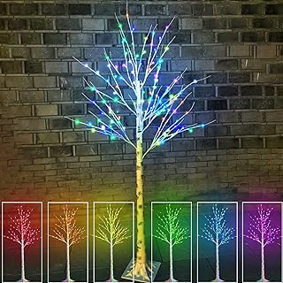 Lighted Colorful Led Birch Tree, Lit Color Changing 6Ft 120Led Artificial Fake Tree with Remote Pink Purple Green Warm Whi...