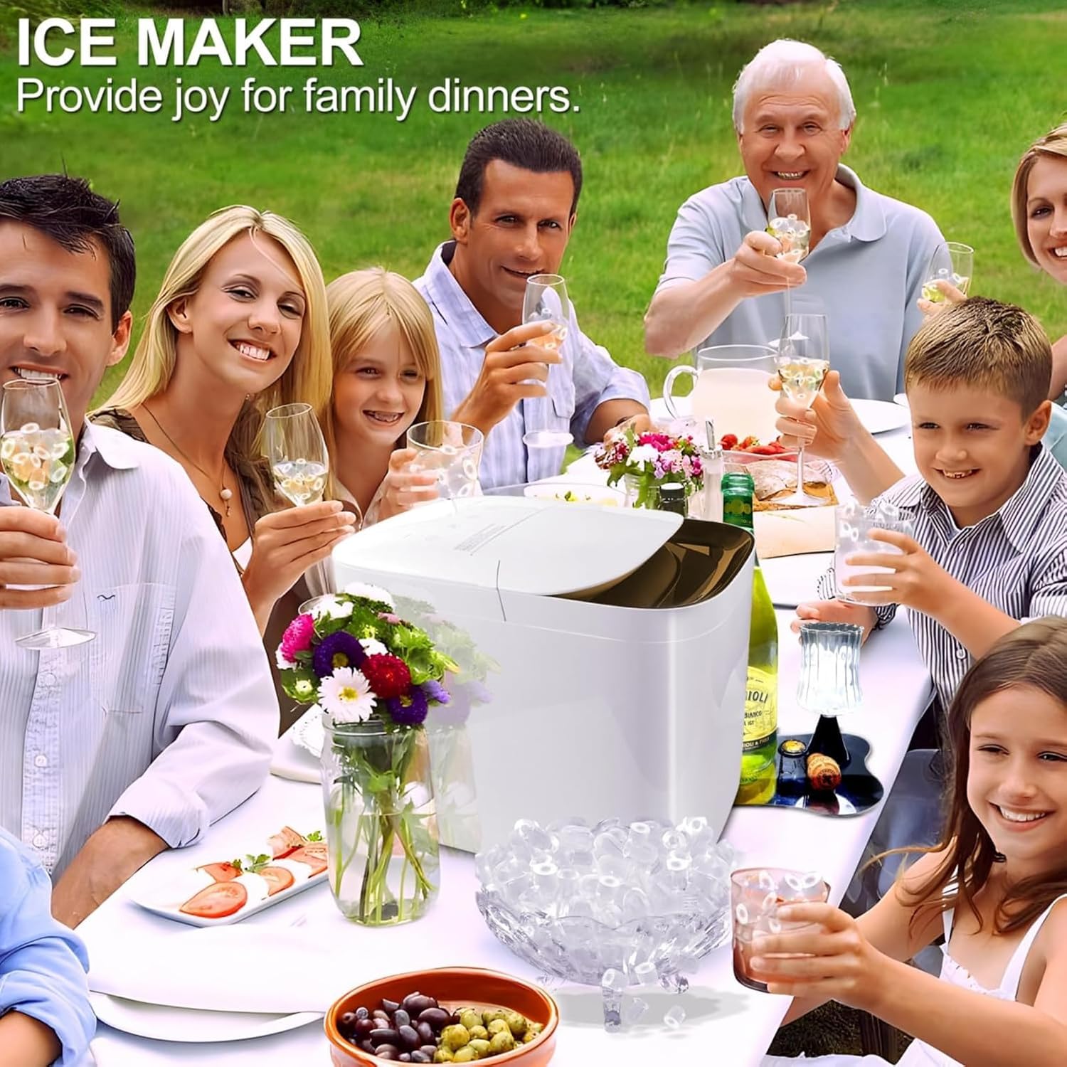 Countertop Ice Maker Portable 15kg/24Hrs 9 Cubes in 6 Mins Self-Cleaning 2 Sizes Bullet -Shaped Ice w/Scoop & Basket for Home RV Office Bar