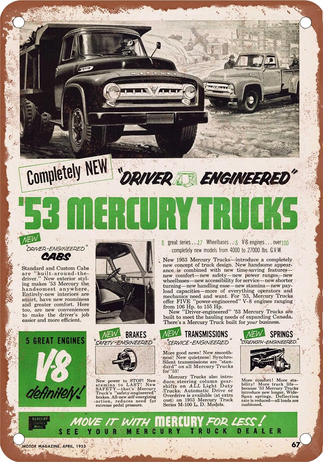 Miaomansenstore Metal Sign - 1953 Mercury Truck Vintage Ad 01 - Old Retro Rusty Look Home Decor