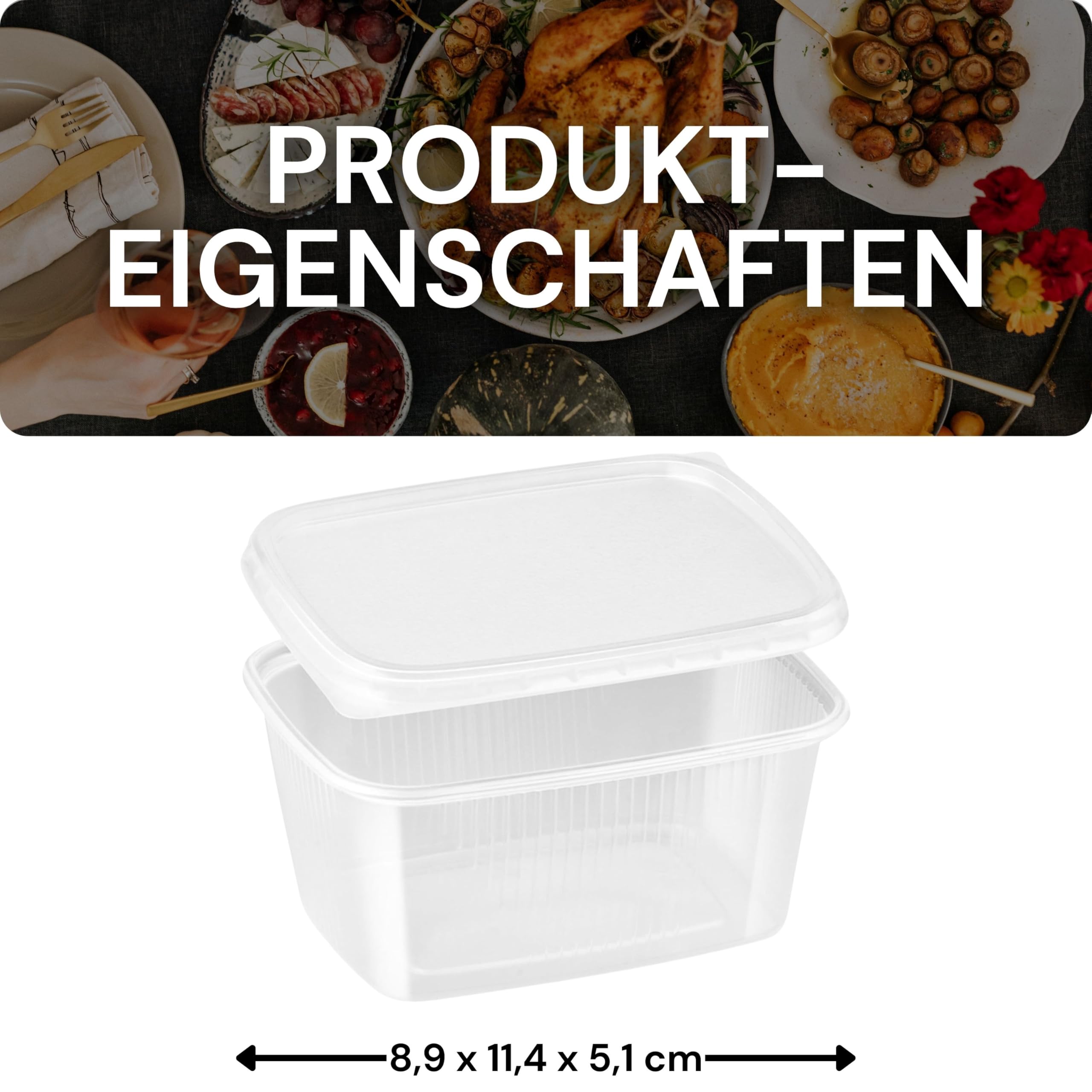 250 Stück Premium Feinkostbecher mit Deckel eckig – Salatbecher, Snackschale & Verpackungsbecher aus Polypropylen – Ideal für Gastronomie & Take-Away – Made in EU (250ml)