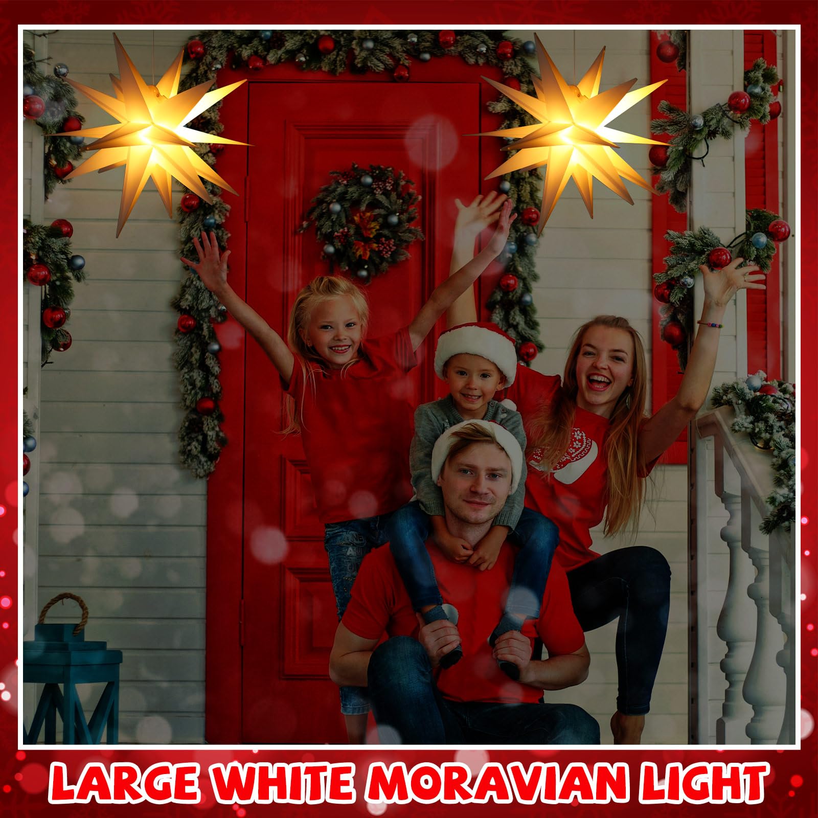 Baquler 2 luces LED grandes de estrella morava blanca de 23 pulgadas, luz LED de estrella de Navidad 3D, decoración de estrella colgante para decoración de árbol de Navidad, vacaciones, porche,
