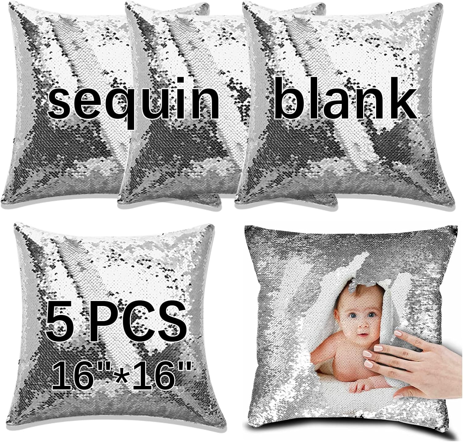 ORJ Sublimation Sequin Pillow Case Blanks 16''x16'' Flip