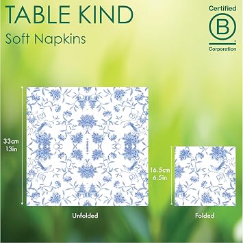 Talking Tables 100 x Soft Blue Paper Napkins, 2ply 33cm, Floral Serviettes for Mother's Day, Easter Decorations, Tea Parties, Birthday, Weddings, Decoupage
