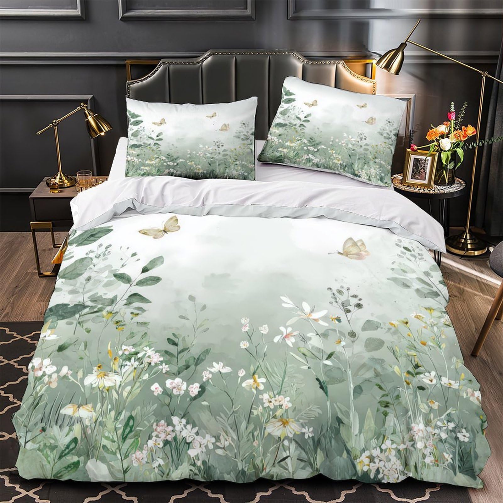 Housse de couette anti-allergie microfiller 140x200 parure de lit papillons durable