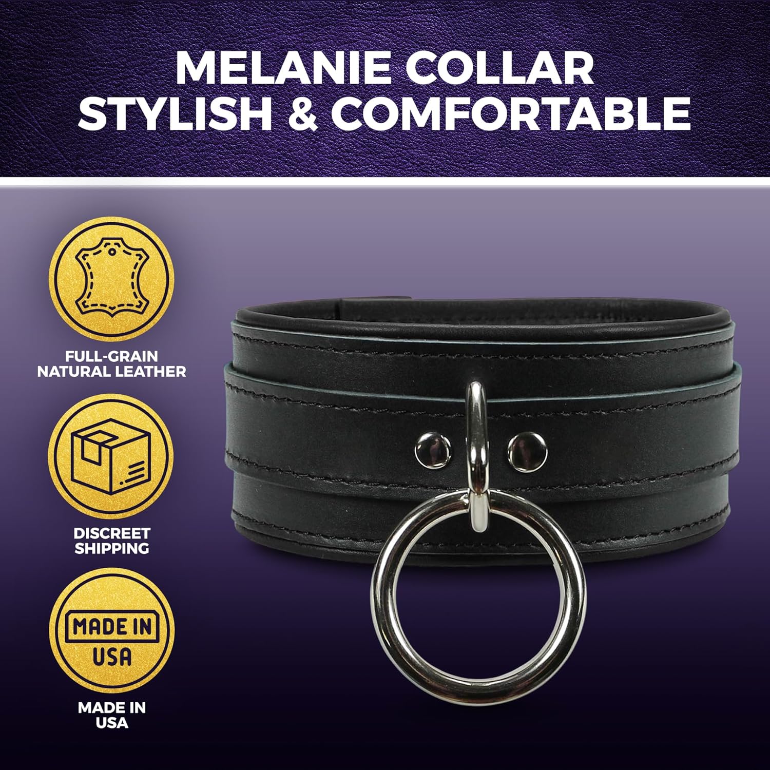 Melanie Collar Latigo Leather Lambskin O-Ring Handmade Padded Leather Collar