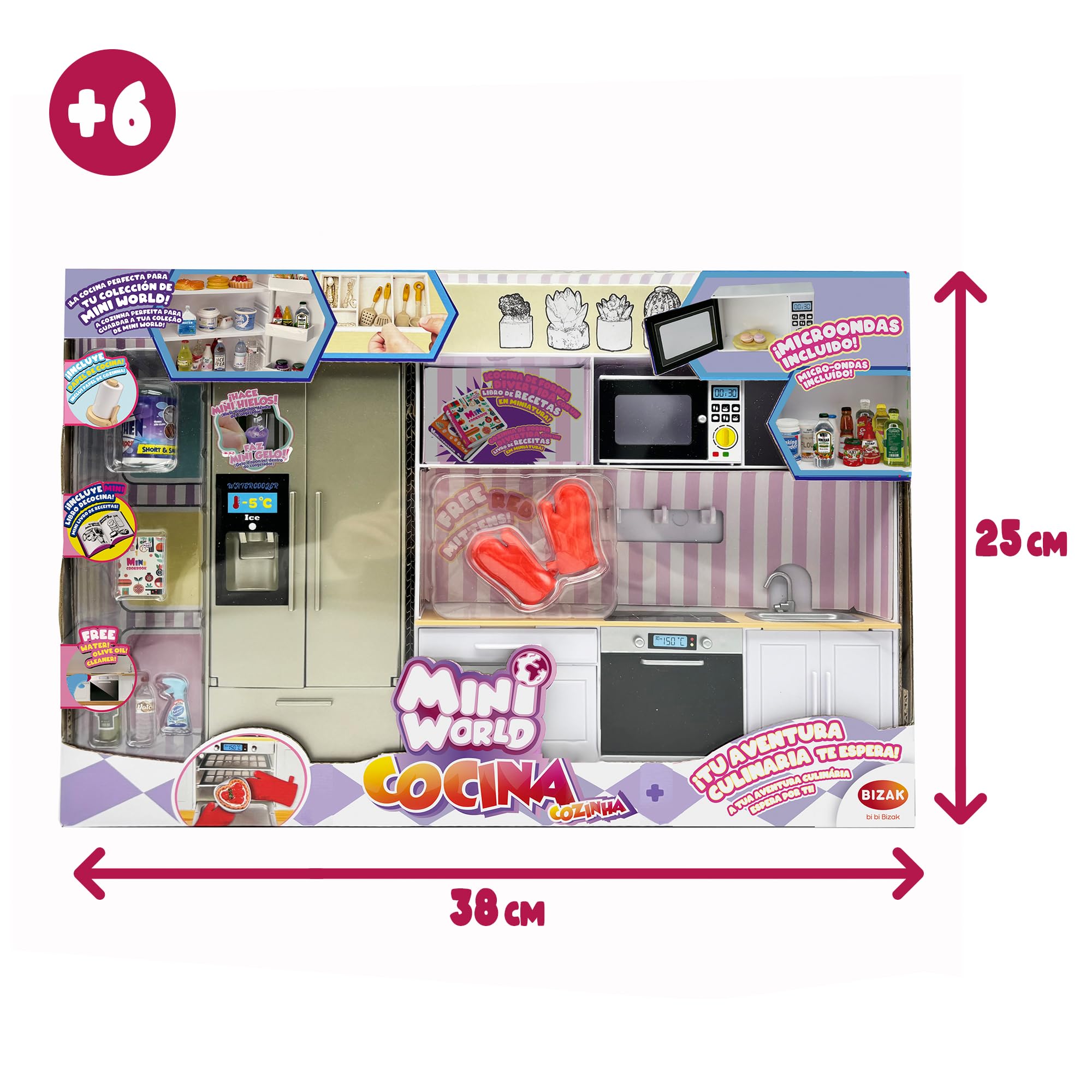 Bizak Mini World Playset 64506010 Set de Cuisine avec Four, Micro-Ondes, réfrigérateur, Distributeur de Glace et Accessoires, pour Enfants à partir de 6 Ans