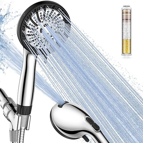 Miniatura 9 de Cabezal de ducha filtrado PWERAN con mango, cabezal de ducha de alta presión de 8 chorros con filtros y cabezal de ducha desmontable mejorado,