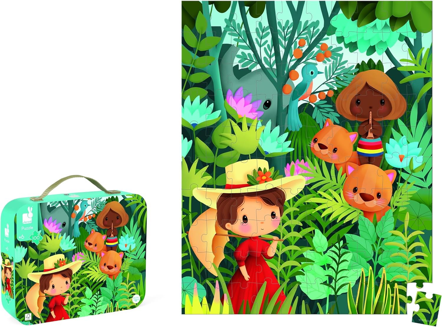 Janod - Rosseauのインスピレーションを得たスーツケースパズル 100ピース - トラベルエンターテイメント - ポータ