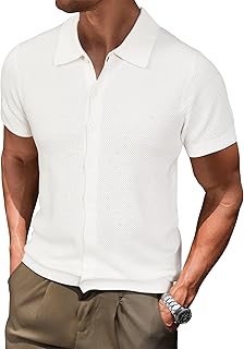 Arach&Cloz Mens Wool Blended Button Down Short Sleeve Sweater Knit 2025 Summer Fashion Dress Shirts Casual Business Golf