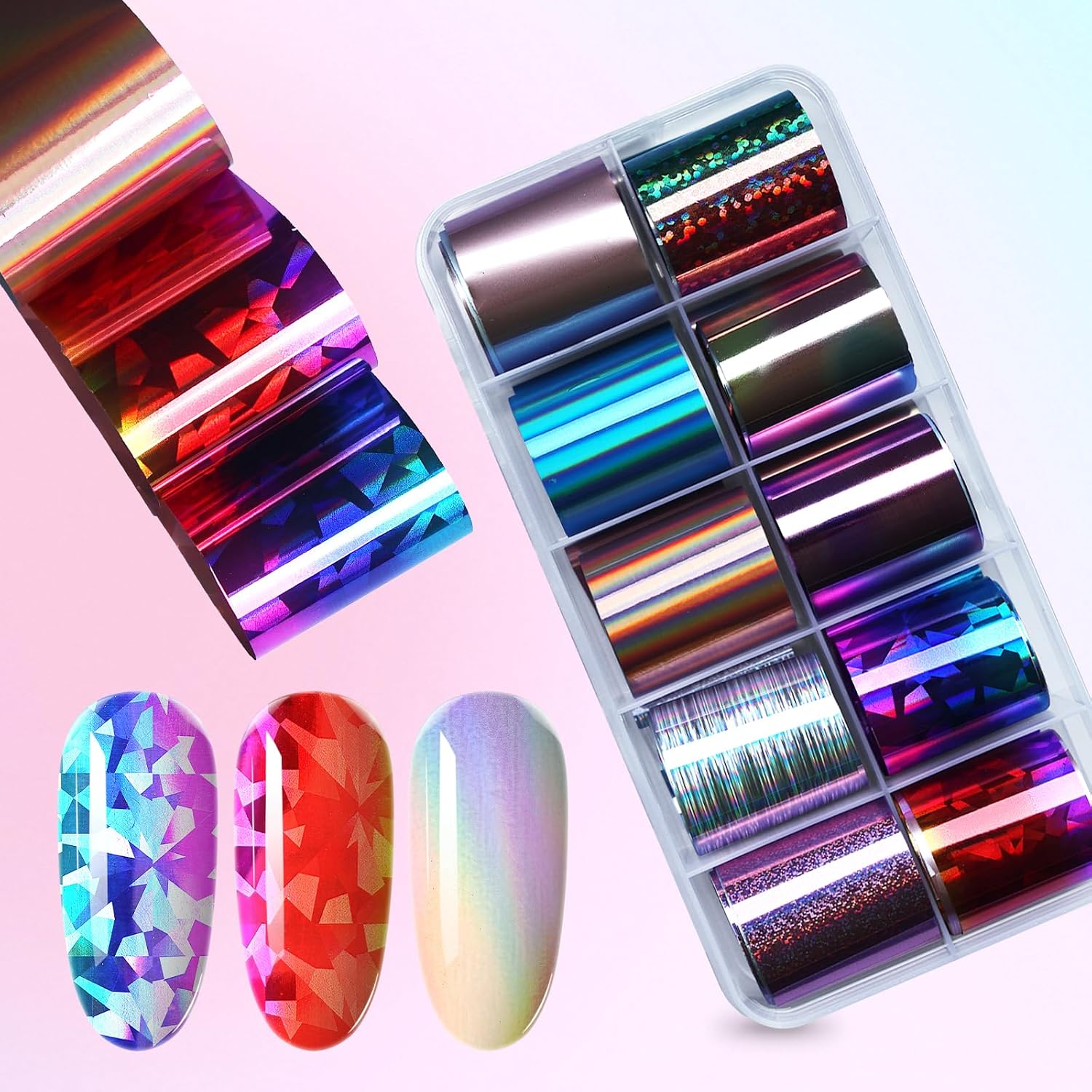 AddFavor Transfer Nail Foil Holographic Nail Art Sticker Decals Transfer Foils for Women Girls, 30 Roll image 3