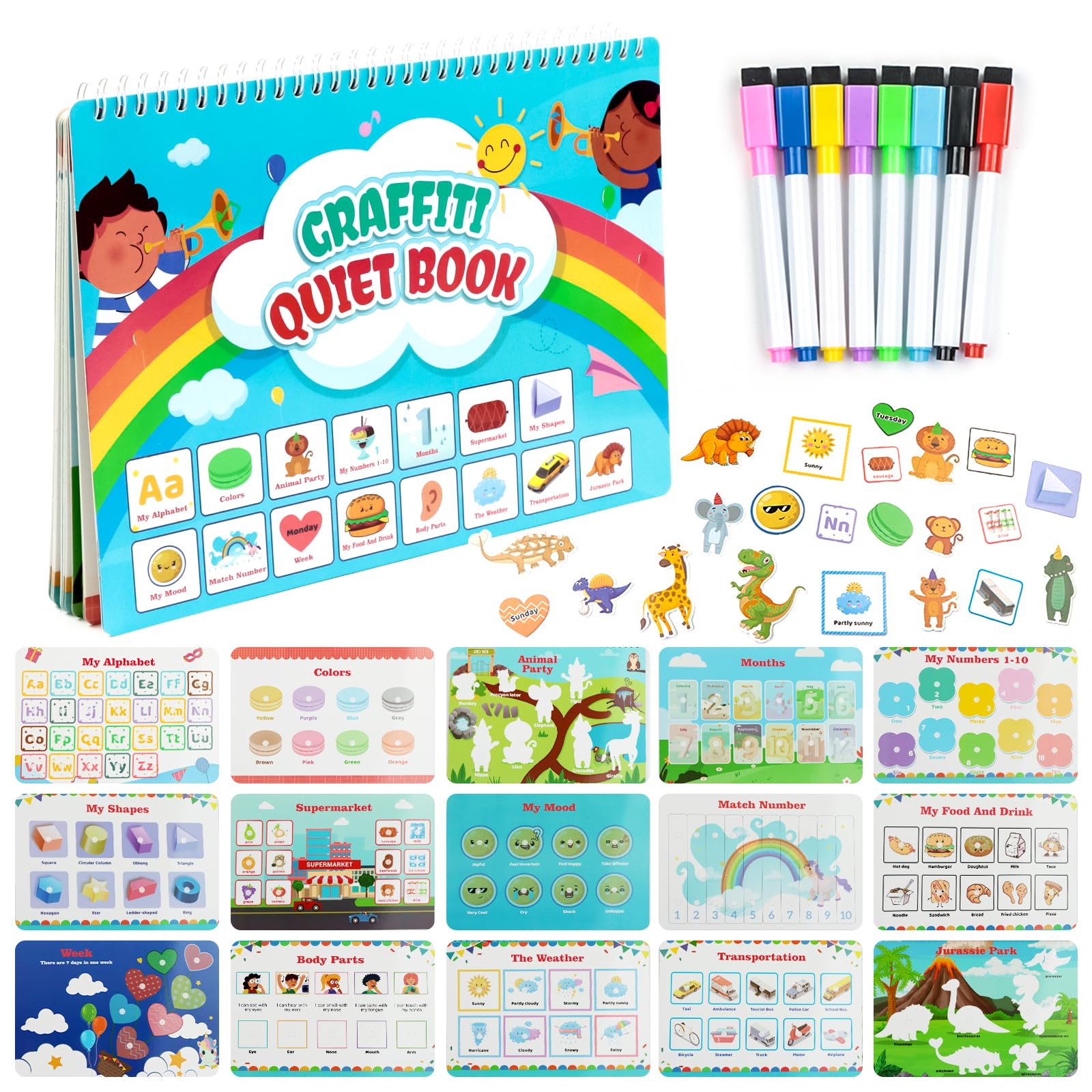 ASSRECT Busy Book for Toddlers, 15 Themes Montessori Preschool Learning Book, Preschool Learning Activities Educational Toys for 3 4 5 Year old Boys and Girls