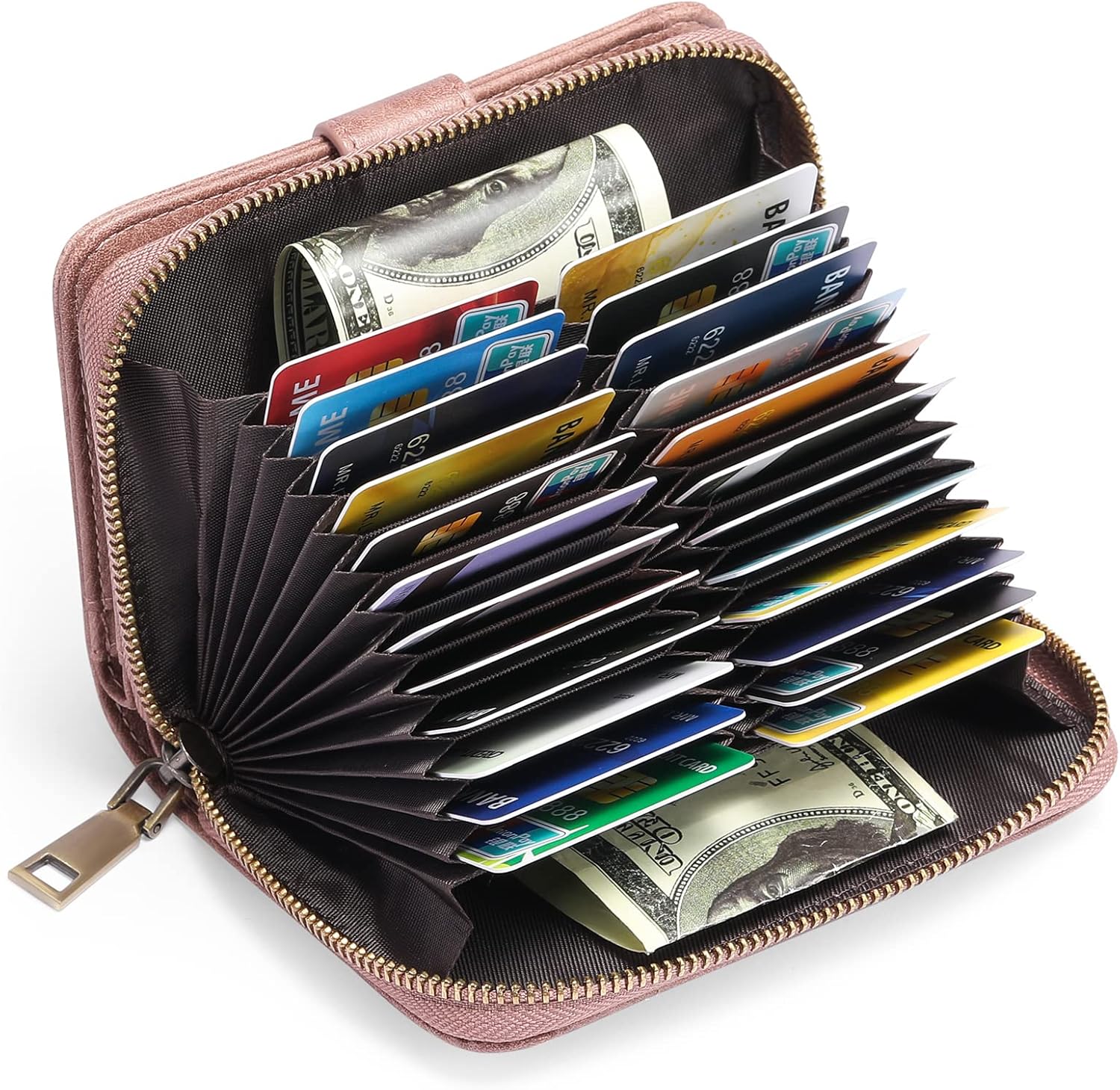 GAEKEAO Leather Credit Card Holder Wallet for Women RFID Blocking Large Capacity Bifold Zipper Card Case Organizer with Wristlet 32 Slots - Image 5