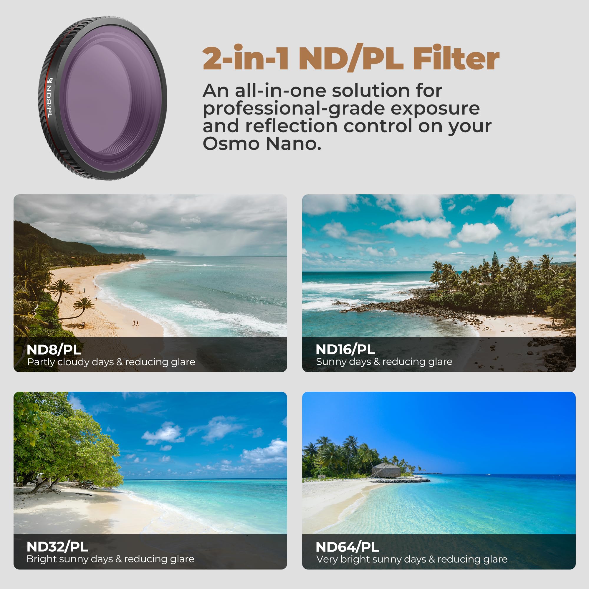 Freewell Zestaw filtrów Bright Day do filtrów DJI Osmo Nano | ND8/PL, ND16/PL, ND32/PL i ND64/PL