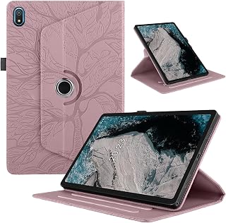 Anti-Yellowing Tablet Cover for Nokia T20 10.4" 2021 Tablet Case 360 Degree Rotating Stand Foldable Tree of Life Embossed Shell(Rose Gold)