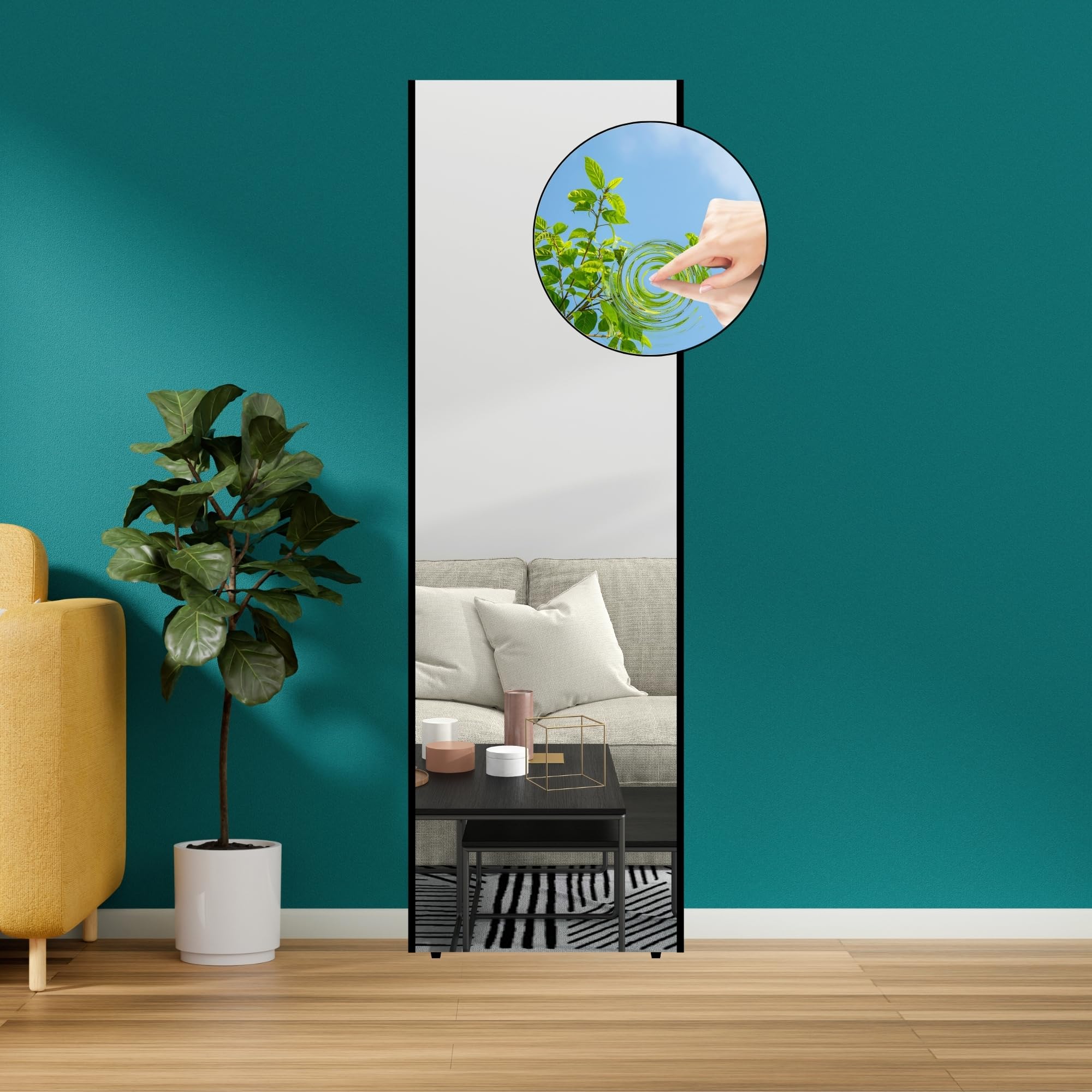 brisafe Espejo de Pared de Cuerpo Entero, irrompible y Moderno, Espejo de 160 x 50 cm Grande para Colgar, Marco de Aluminio Fino en Negro, irrompible y Ligero