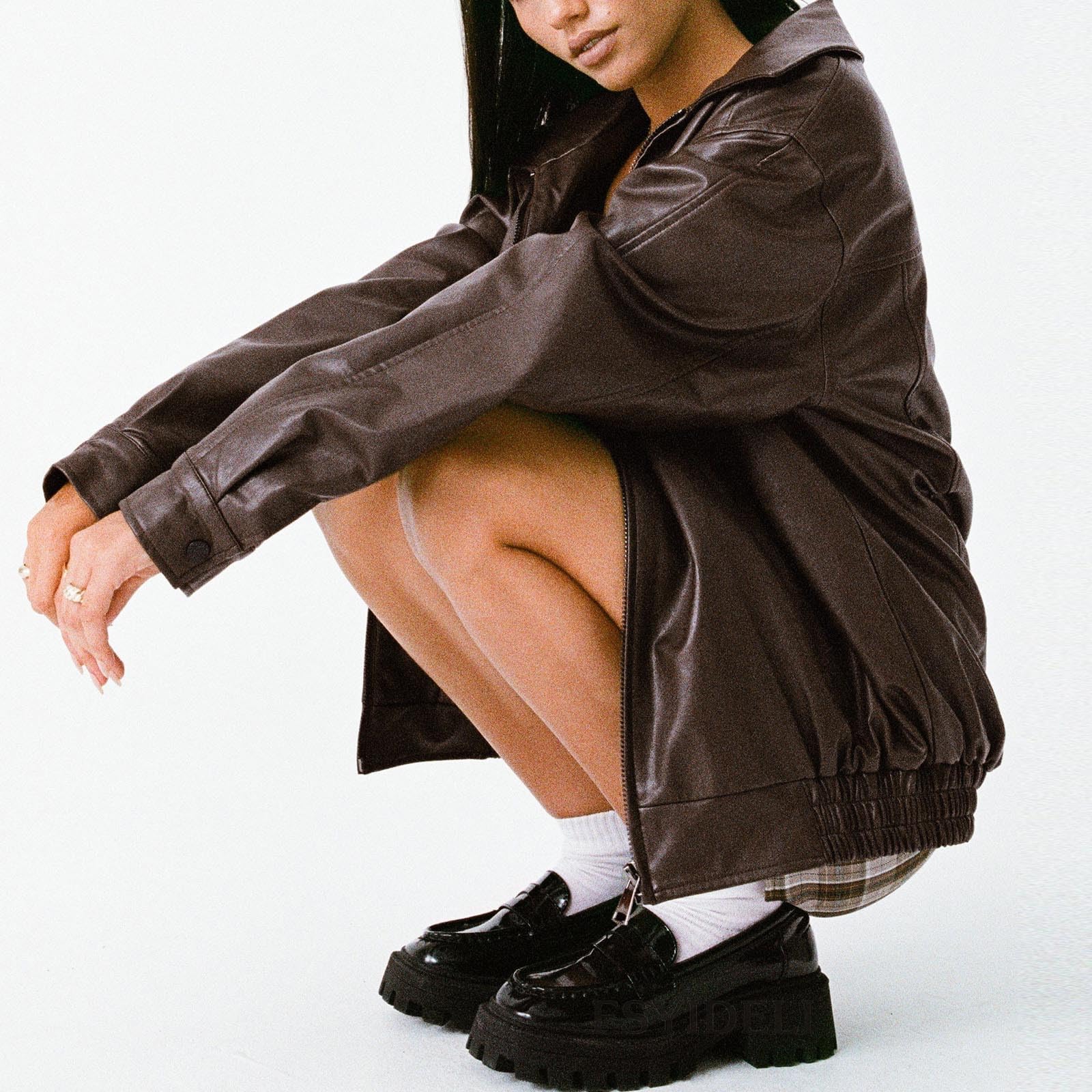 Giacca in pelle da donna, oversize, effetto pelle, softshell, antivento, con collo a risvolto, felpa hip hop, giacca da ciclismo da donna