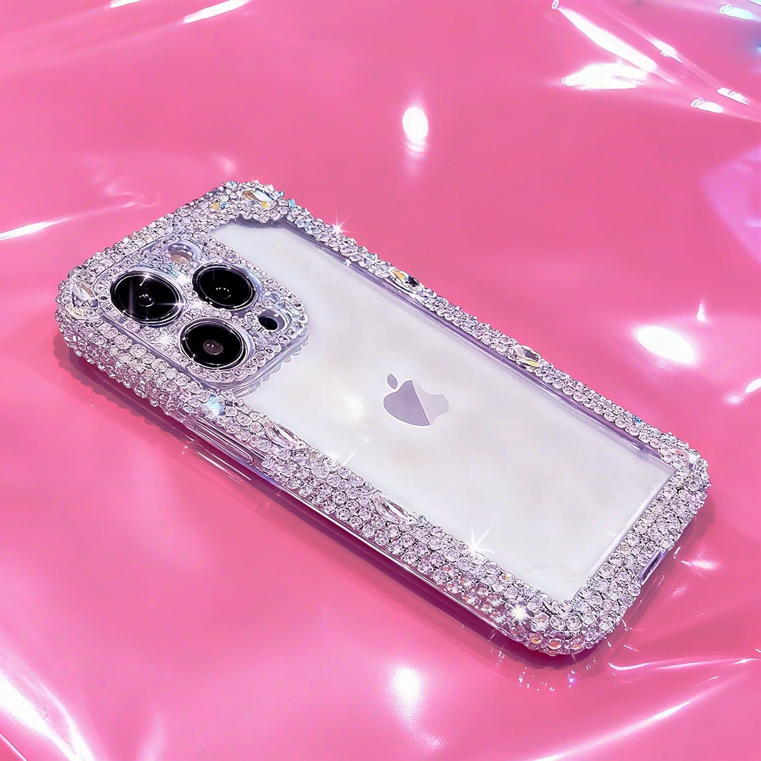 Bonitec Compatible with iPhone 15 Pro Max Case for Girls Women 3D Glitter Sparkle Bling Luxury Cute Shiny Crystal Charms Rhinestone Diamond Protective Cases Camera Protection Cover, Clear - Image 8