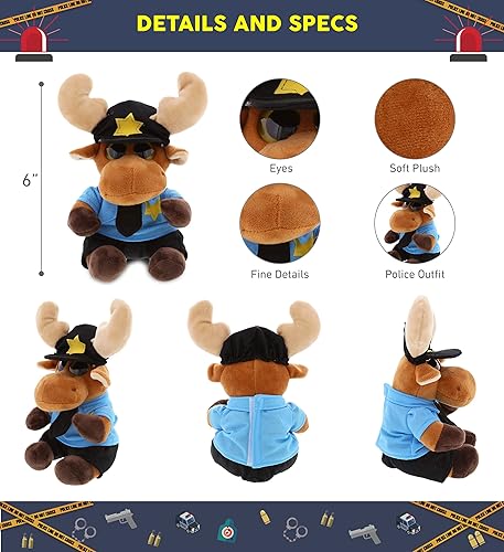 Miniatura 3 de DolliBu Big Eye - Juguete de peluche de oficial de policía de alce súper suave con bonito uniforme de policía y gorro para regalo, 6 pulgadas