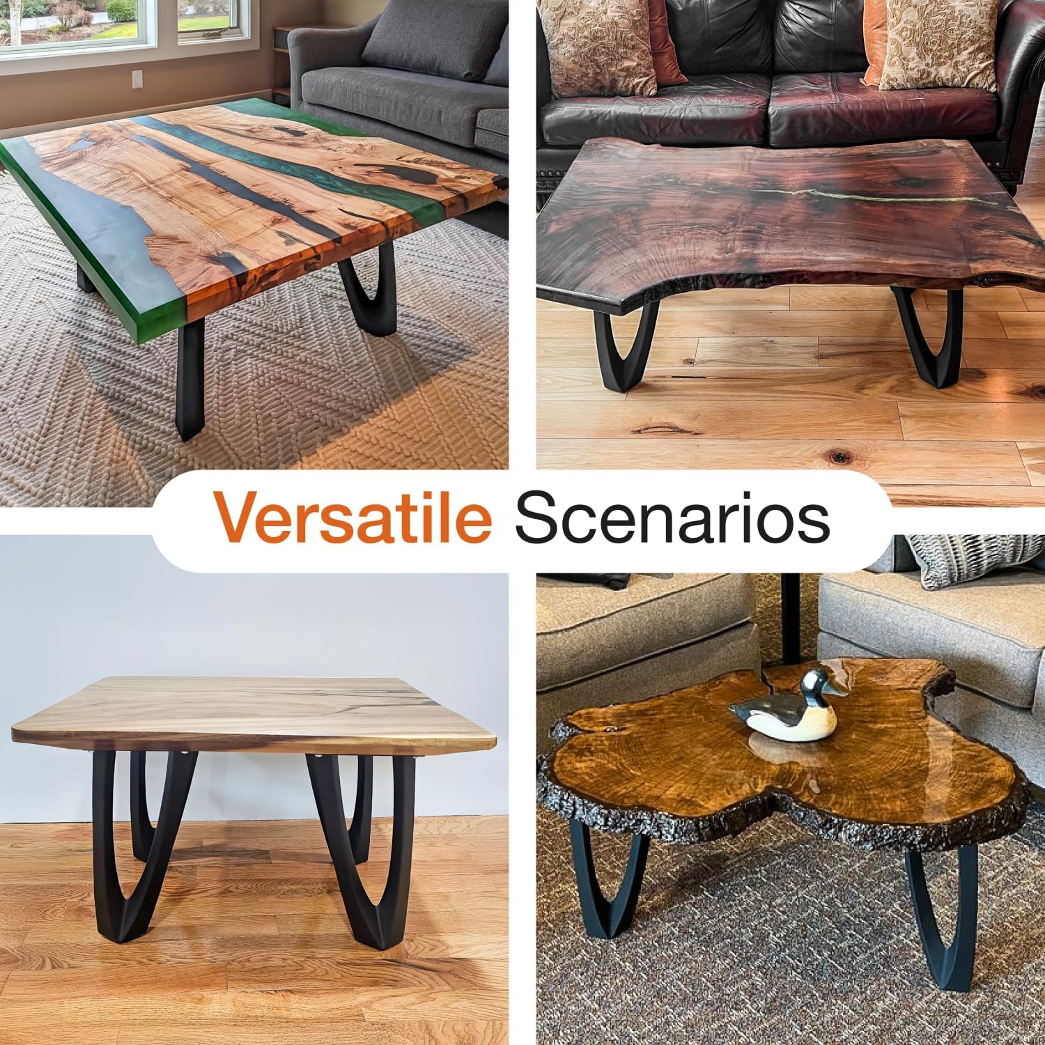 Flowyline 16" H 123 UDO Handcrafted Black Metal Table Legs and Bases for Bench | Steel Coffee Table Legs | Rust-Resistant, Adjustable Furniture Legs | DIY Mid-Century Modern Indoor/Outdoor