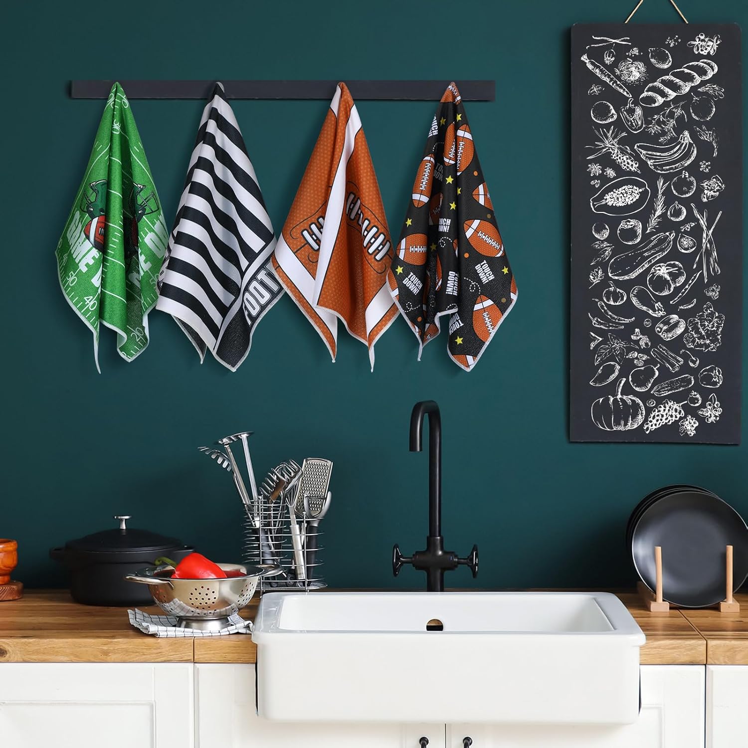 Bencailor 6 Pcs Football Kitchen Towels Decorative Football Dish Hand Towels Sports Theme Absorbent Dish Cloths Tea Washcloths for Bathroom Gift Sports Lovers - Image 2