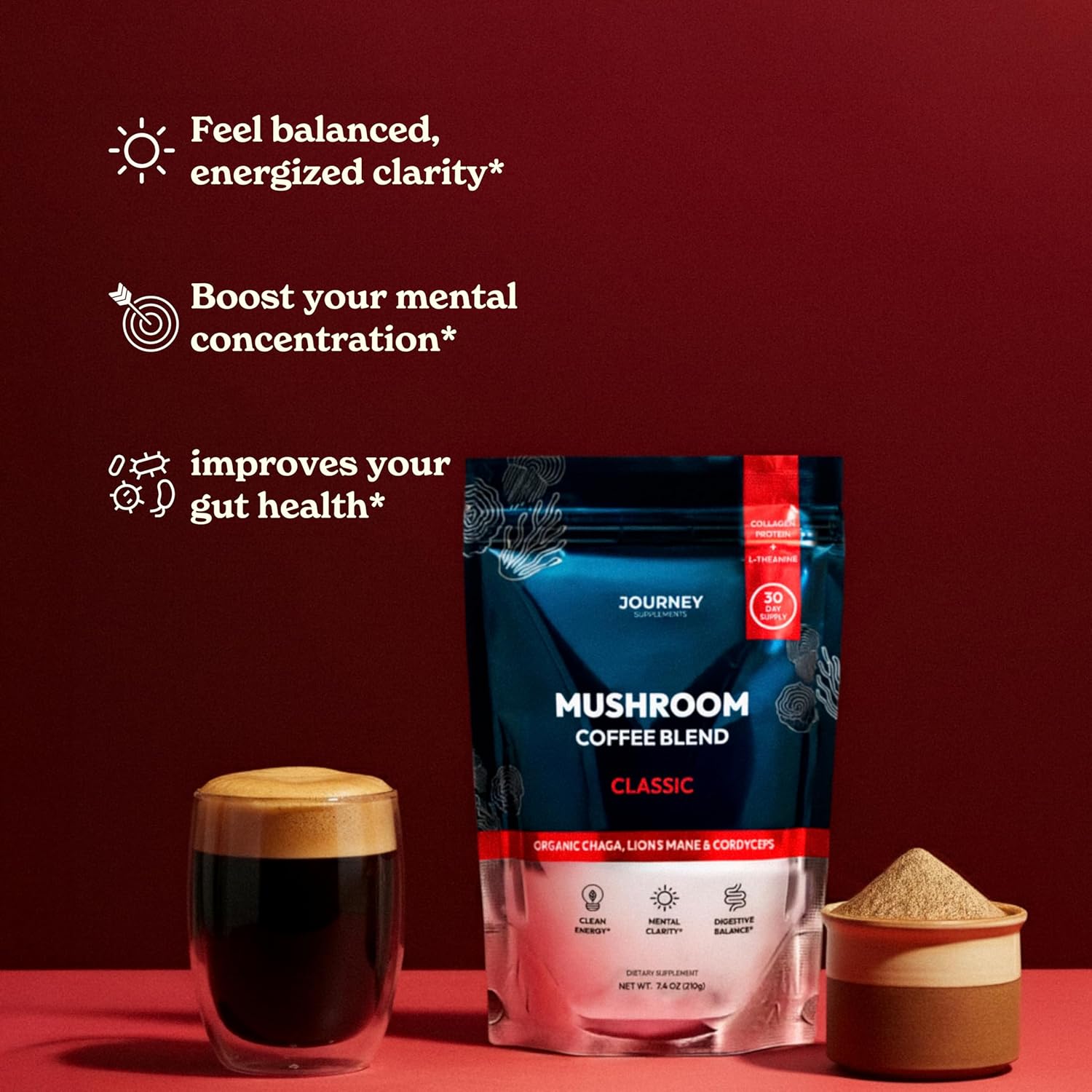 Mushroom Coffee with Collagen Bundle – Classic & Caramel Flavors (60 Servings Total) + Frother – Adaptogenic Coffee with Lion’s Mane, Chaga & Cordyceps - Image 4