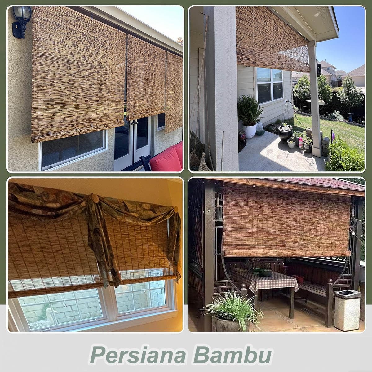 Persianas Enrollable Cortina de Bambu Exterior, 80 100 120 200cm, Opacidad 70% Persianas Enrollables Exterior para Porche Cenador Terraza, Natural Estores de Bambú, Protección Solar(W160cm x H120cm)
