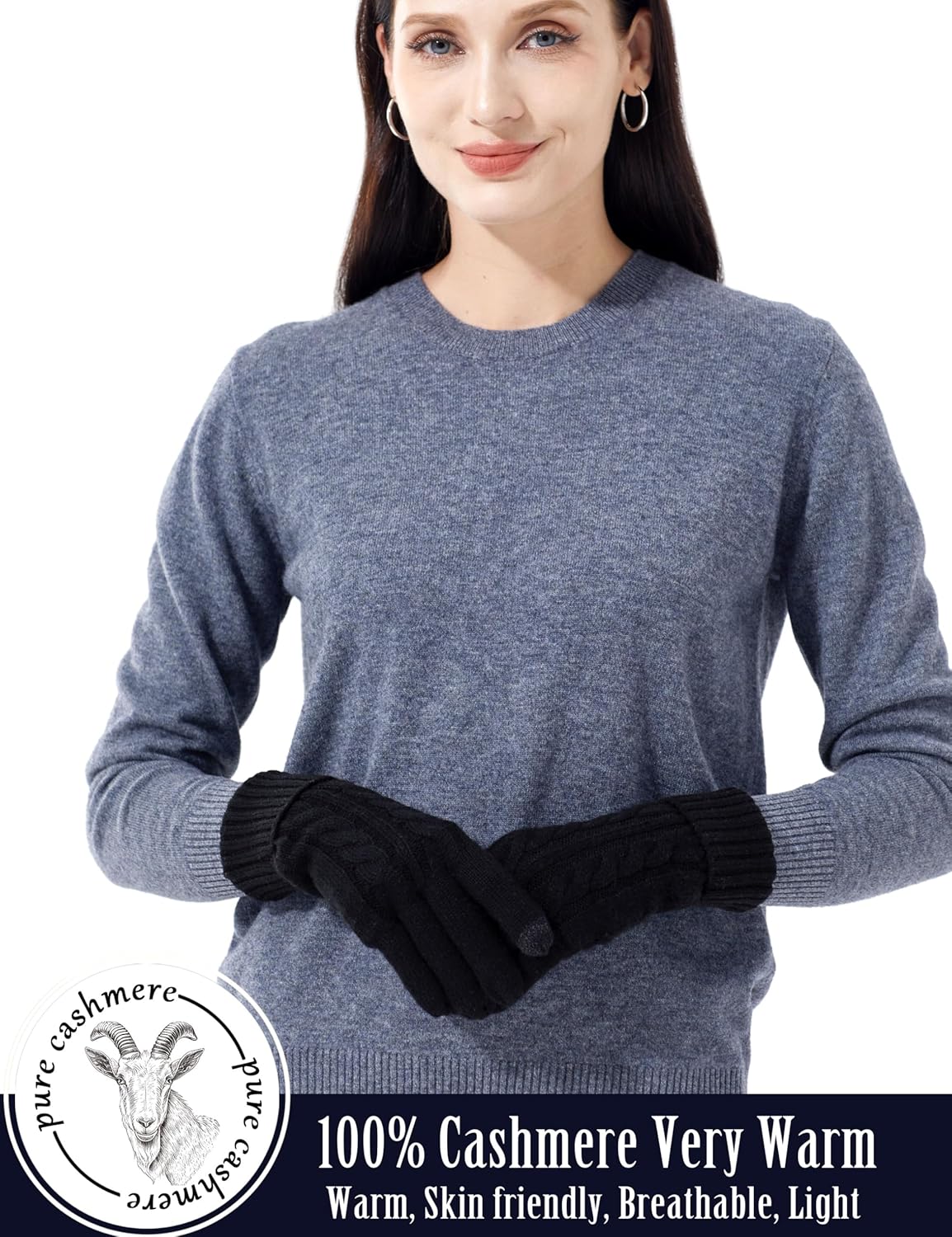 VIKIDEER Touchscreen 100% Pure Cashmere Gloves Women Ladies Soft Knit and Long Ribbed Cuffs - Image 3