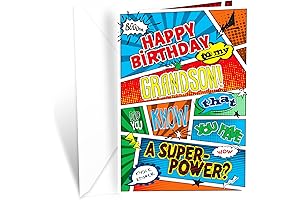 Prime Greetings Grandson Birthday Card - Superhero-Themed 5x8 Card in Protective Mailer