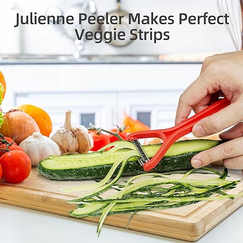 Miniatura 3 de M Jingmei Pelador de verduras, pelador de juliana, peladores de tomate de frutas suaves para cocina, pelador dentado en Y con cuchillas giratorias