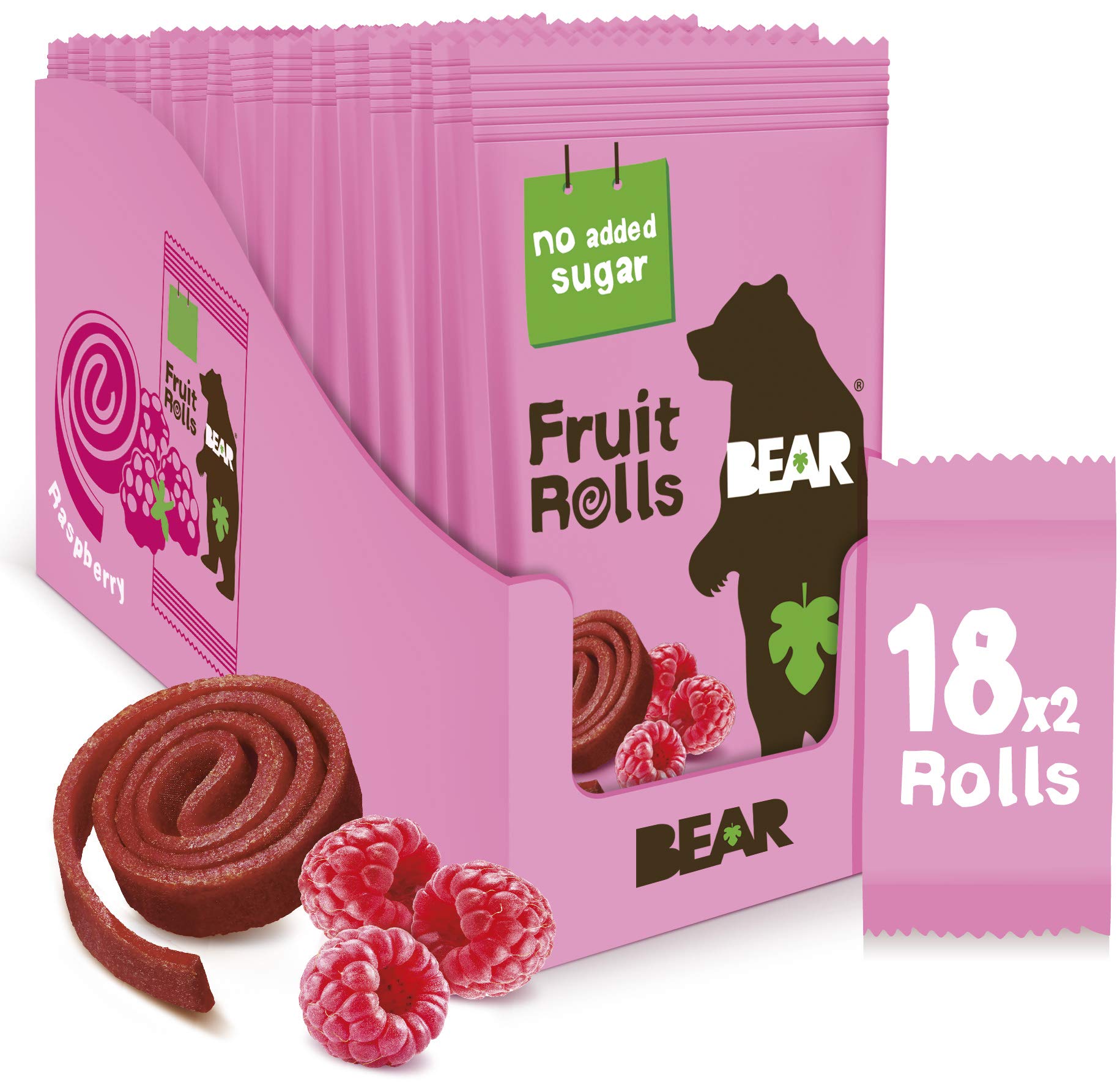 BEAR Fruit Rolls Raspberry 100% Natural Ingredients No added sugar Healthy School And Lunch Snacks For Kids And Adults 18 x 20gBEAR Fruit Rolls Raspberry 100% Natural Ingredients…